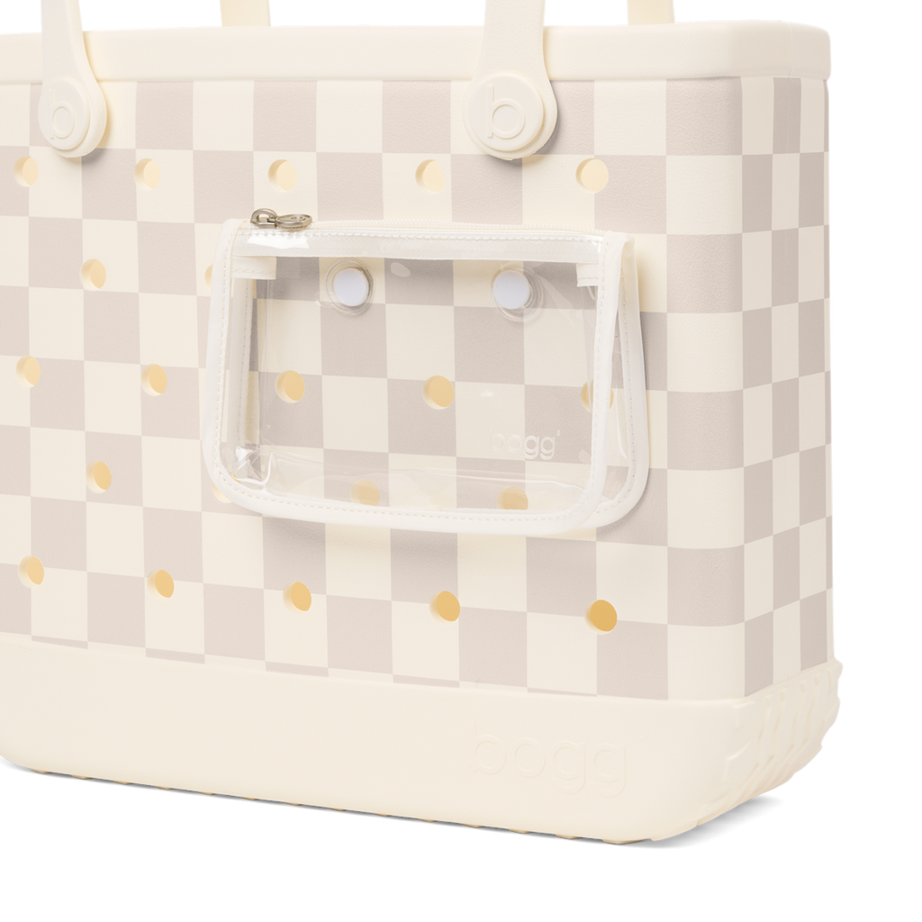 Medium Washable Tote Bag Checkered Coconut/Mushroom for Casual Carry