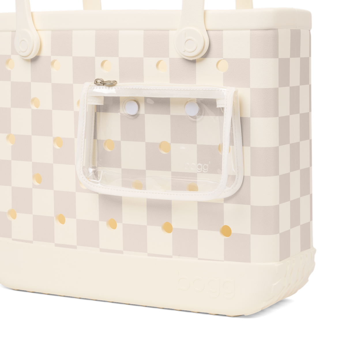 Medium Washable Tote Bag Checkered Coconut/Mushroom for Casual Carry